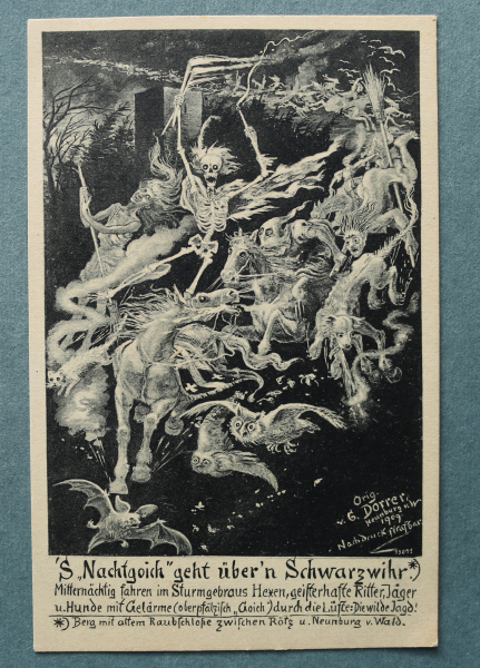 AK Schwarzwihr / 1916-1930 / Künstler Karte Dorrer Neuburg v W / S Nachtgoich geht übern Schwarzwihr / Hexen Geister Teufel